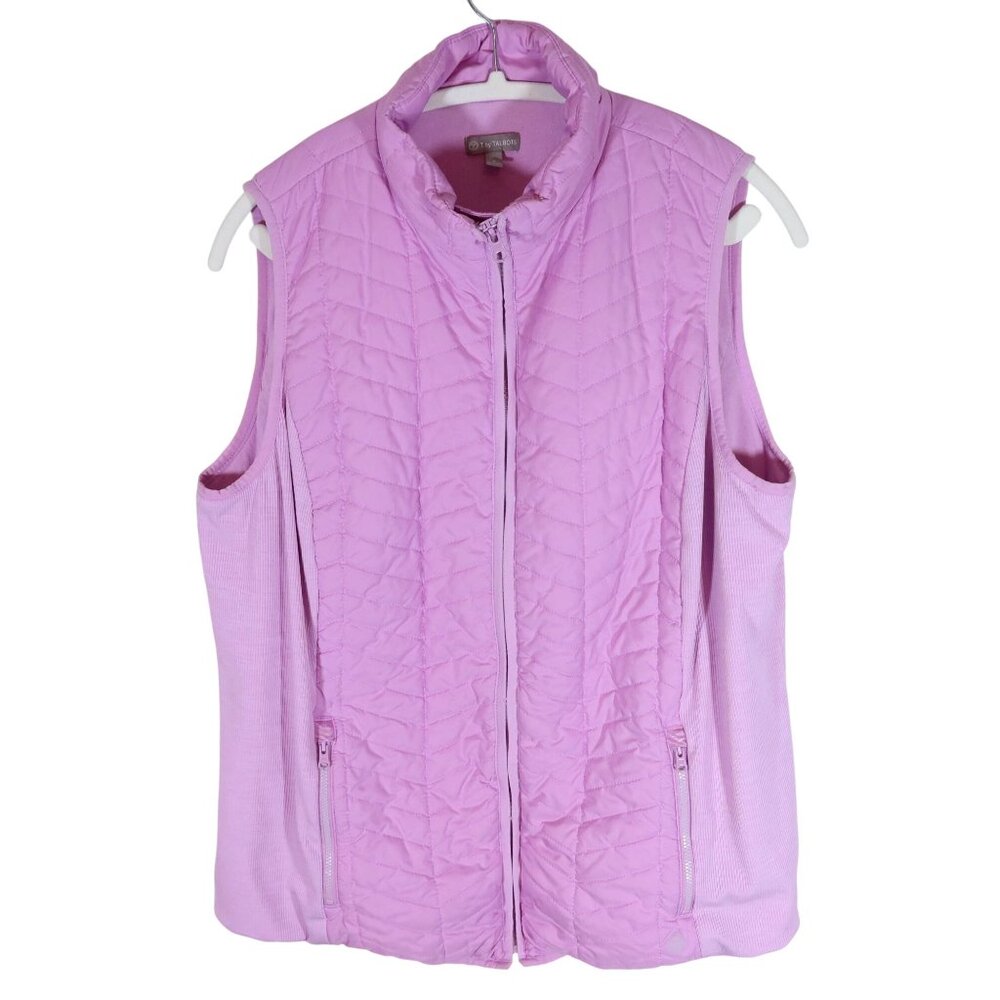 T BY TALBOTS Lavender Quilted Knit Panel Jersey Lined Lightweight Vest Size 0X X